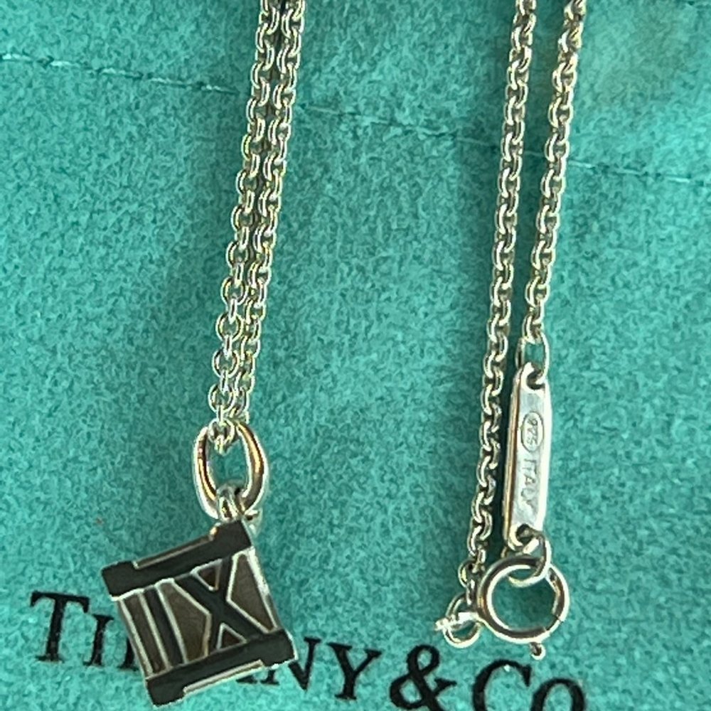 Tiffany & Co. Atlas Cube Pendant Necklace Sterling Silver 16"